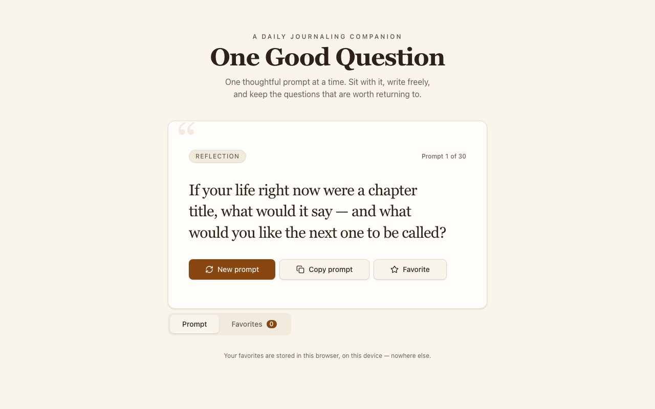 One Good Question, as it looks